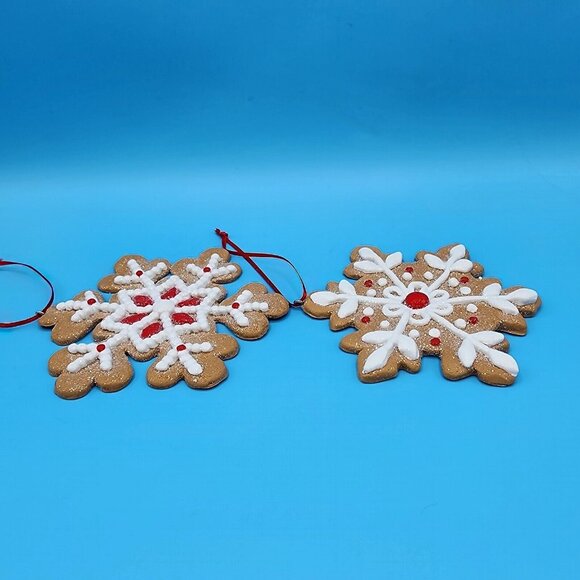 Gingerbread Snowflake Faux Frosted Cookie Ornaments Set Of 2 Fake Bake [v1 - Picture 5 of 7